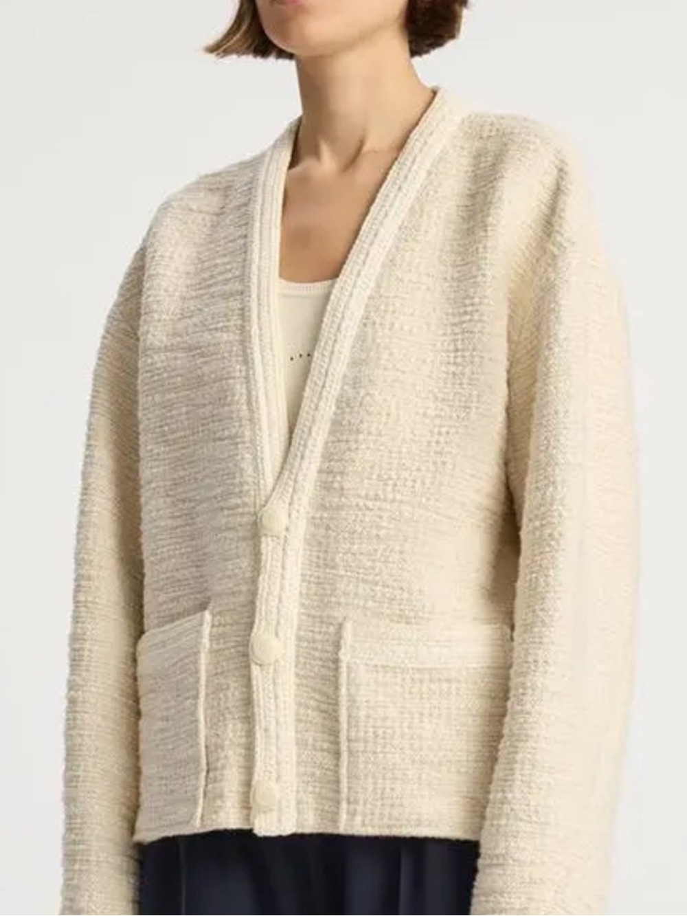 A.L.C. Peyton Cream Bouclé Knit V-Neck Cardigan, Size M